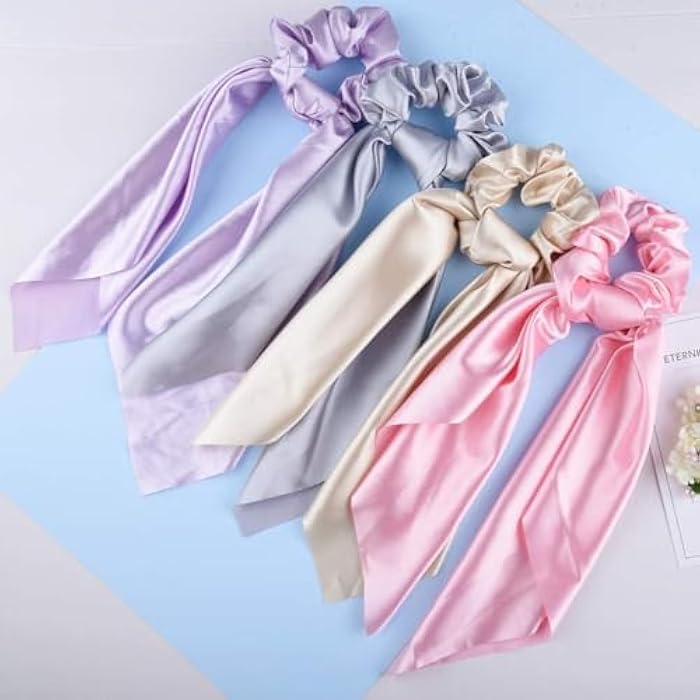 1Pcs Hair Scrunchies Satin Silk Hair Scarf Band Ponytail Holder Elastics Scrunchy Ties Solid Soft Ropes for Women Girls (Multicolor) - Image 3
